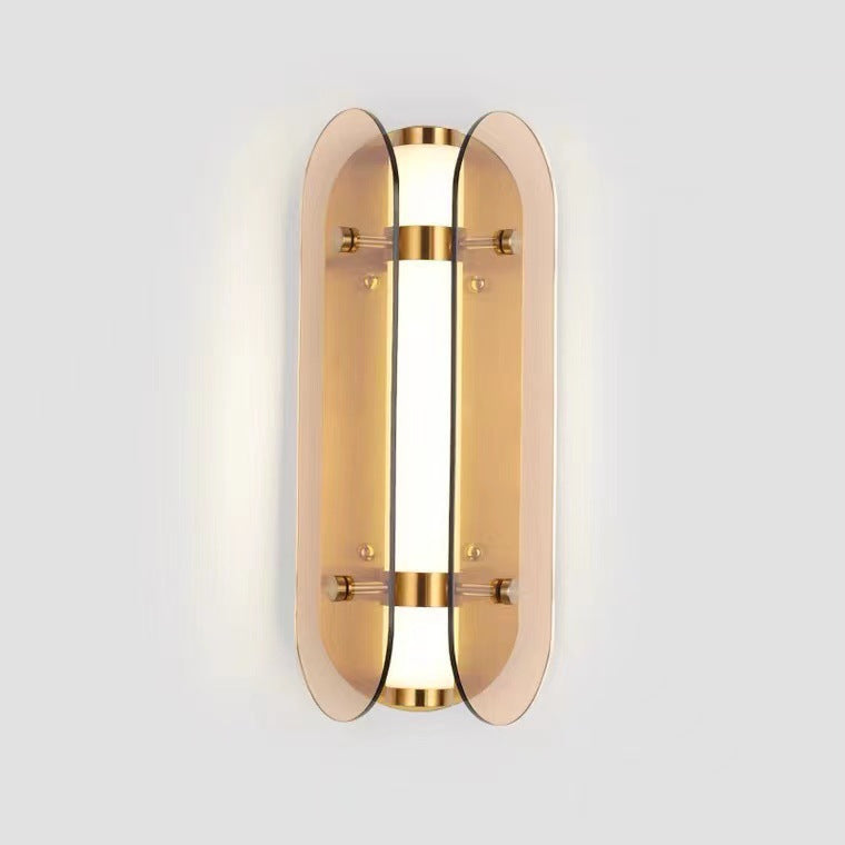 Modern Art Deco Oval Copper Glass LED Wall Sconce Lamp For Living Room