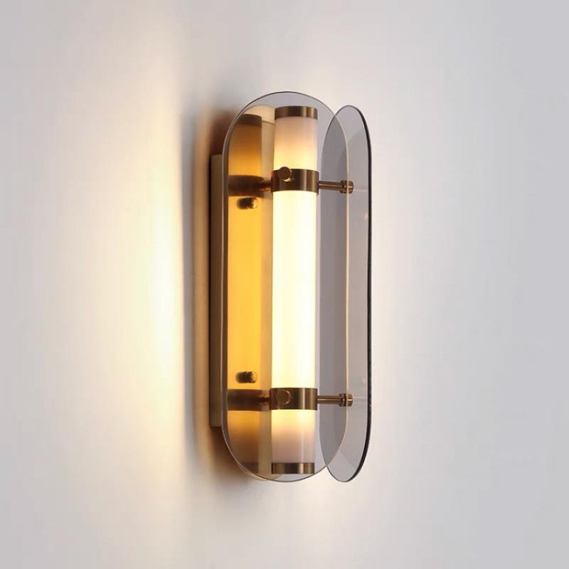 Modern Art Deco Oval Copper Glass LED Wall Sconce Lamp For Living Room