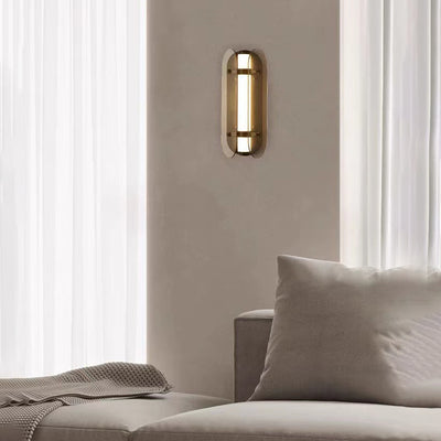 Modern Art Deco Oval Copper Glass LED Wall Sconce Lamp For Living Room