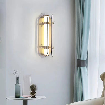 Modern Art Deco Oval Copper Glass LED Wall Sconce Lamp For Living Room