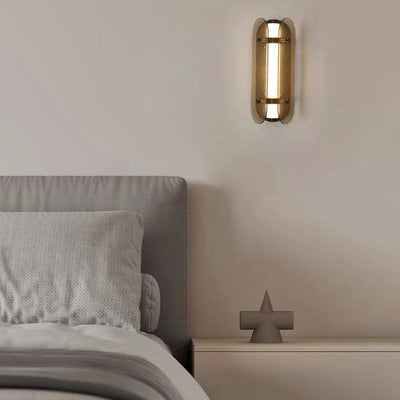 Modern Art Deco Oval Copper Glass LED Wall Sconce Lamp For Living Room