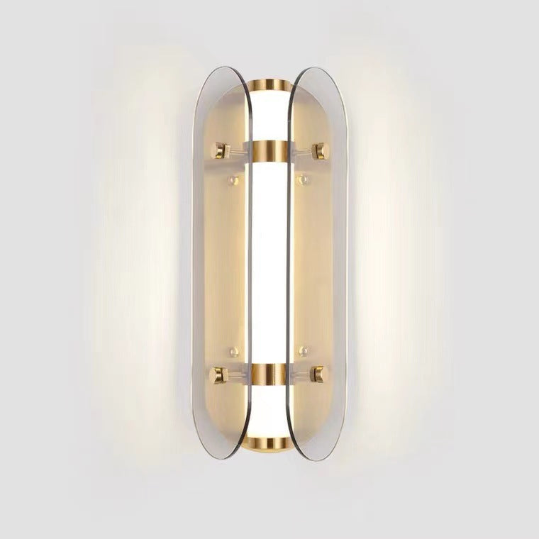 Modern Art Deco Oval Copper Glass LED Wall Sconce Lamp For Living Room