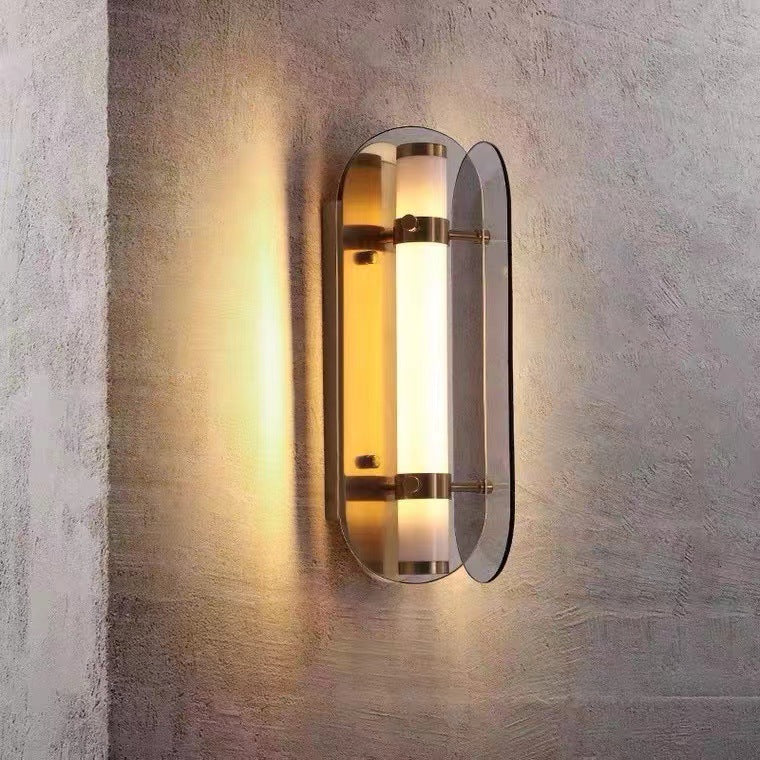 Modern Art Deco Oval Copper Glass LED Wall Sconce Lamp For Living Room