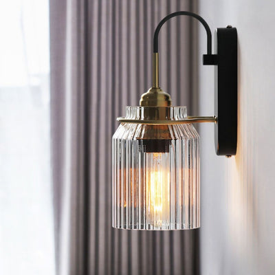 Modern Luxury Cylinder Iron Glass 1-Light Wall Sconce Lamp For Bedroom