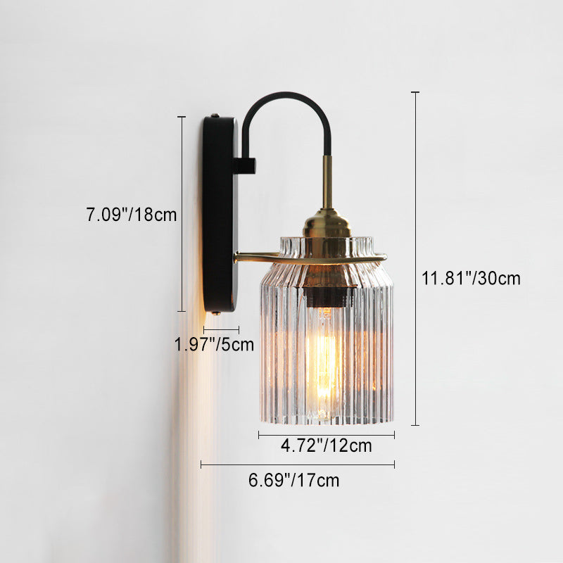 Modern Luxury Cylinder Iron Glass 1-Light Wall Sconce Lamp For Bedroom