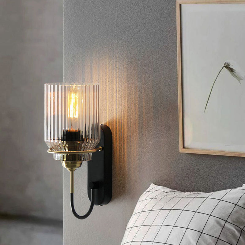 Modern Luxury Cylinder Iron Glass 1-Light Wall Sconce Lamp For Bedroom