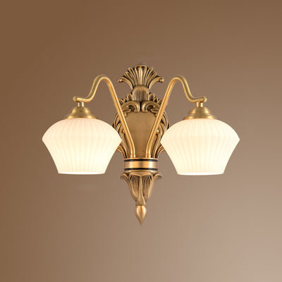 Traditional French Cake Dome Brass Glass 1/2 Light Wall Sconce Lamp For Bedroom