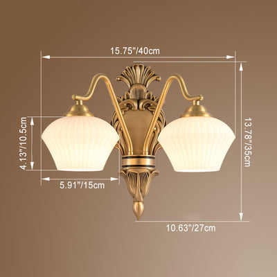 Traditional French Cake Dome Brass Glass 1/2 Light Wall Sconce Lamp For Bedroom