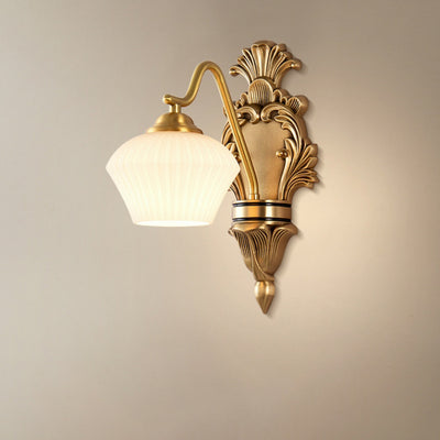 Traditional French Cake Dome Brass Glass 1/2 Light Wall Sconce Lamp For Bedroom