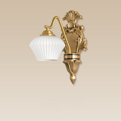 Traditional French Cake Dome Brass Glass 1/2 Light Wall Sconce Lamp For Bedroom