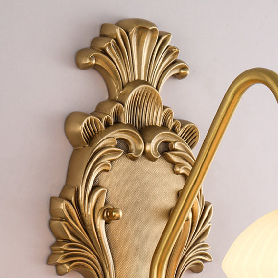 Traditional French Cake Dome Brass Glass 1/2 Light Wall Sconce Lamp For Bedroom