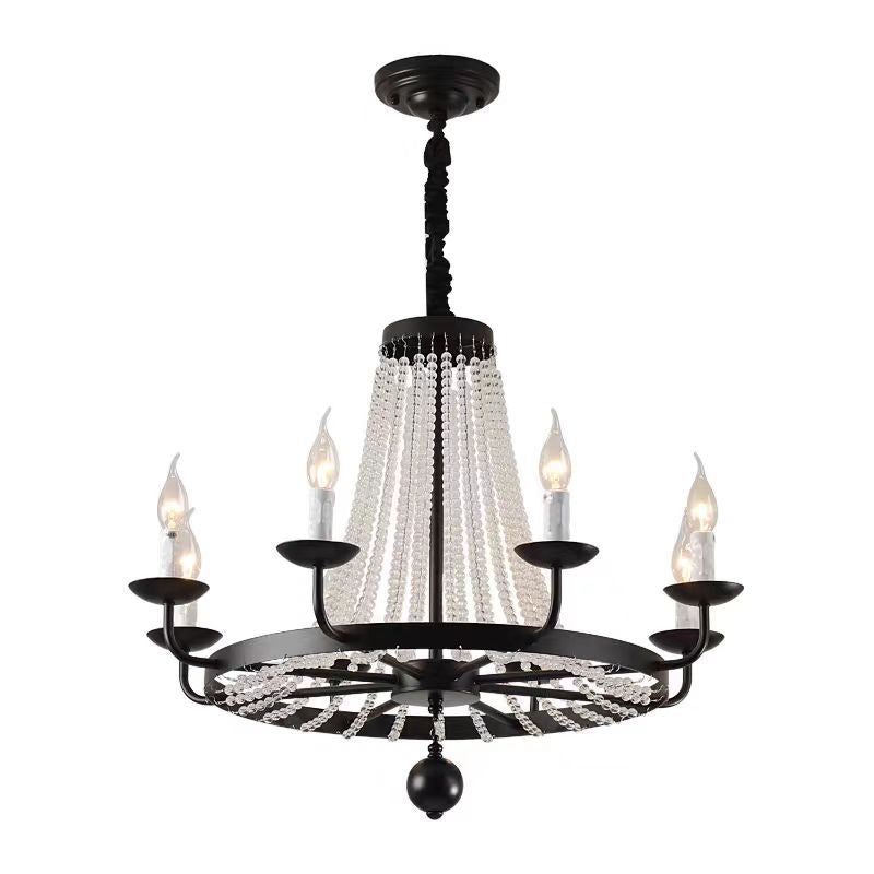 Traditional Rustic Candle Circle Iron Crystal 8-Light Chandelier For Living Room