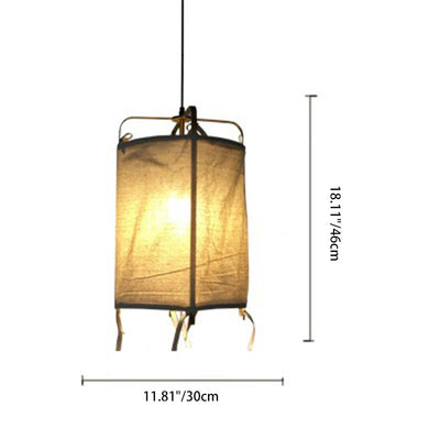 Traditional Japanese Rectangular Iron Fabric 1-Light Pendant Light For Living Room