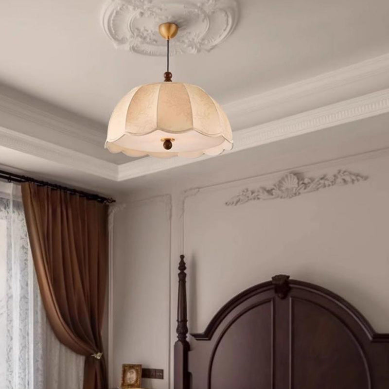 Traditional French Dome Iron Fabric LED Pendant Light For Bedroom