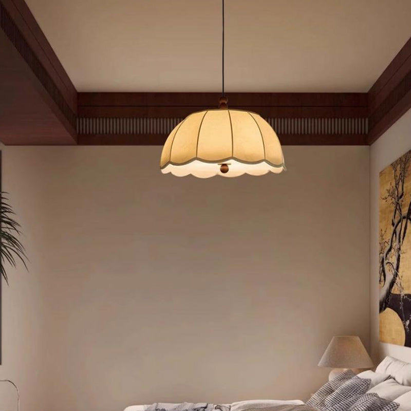 Traditional French Dome Iron Fabric LED Pendant Light For Bedroom