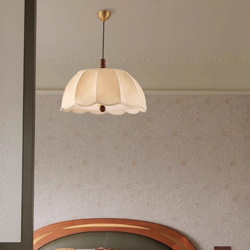 Traditional French Dome Iron Fabric LED Pendant Light For Bedroom