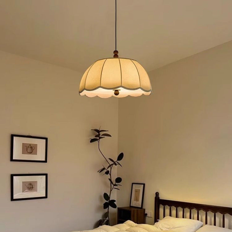 Traditional French Dome Iron Fabric LED Pendant Light For Bedroom