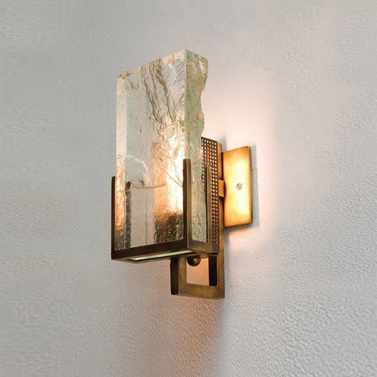 Modern Luxury Rectangular Iron Crystal 1-Light Wall Sconce Lamp For Bedroom