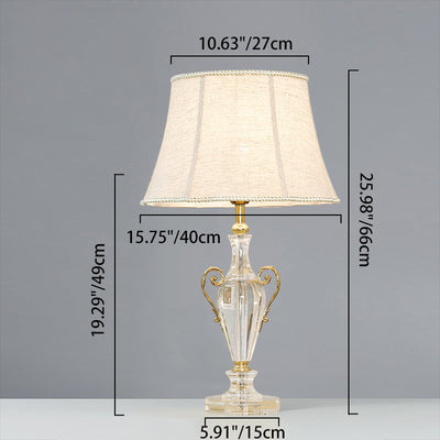 Traditional European Frustum Cone Crystal Copper Fabric 1-Light Table Lamp For Bedroom