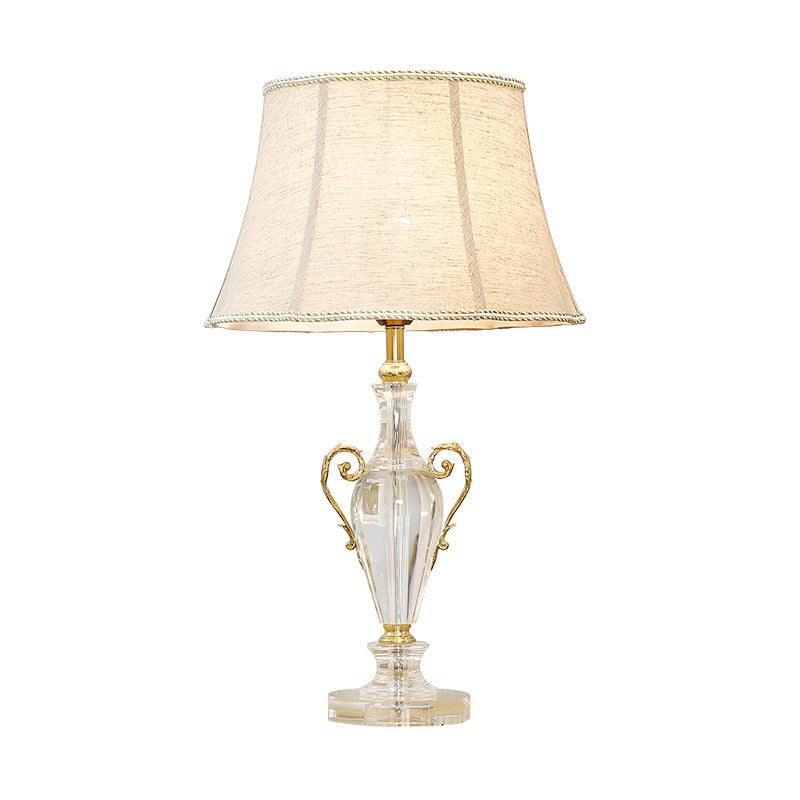 Traditional European Frustum Cone Crystal Copper Fabric 1-Light Table Lamp For Bedroom