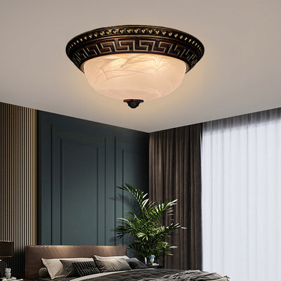 Traditional European Dome Plastic Glass 2-Light Flush Mount Ceiling Light For Bedroom