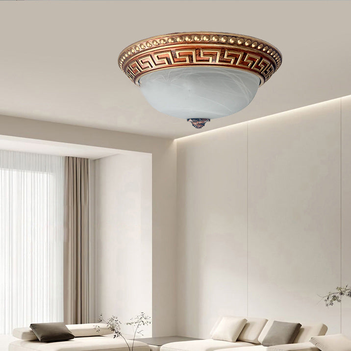 Traditional European Dome Plastic Glass 2-Light Flush Mount Ceiling Light For Bedroom