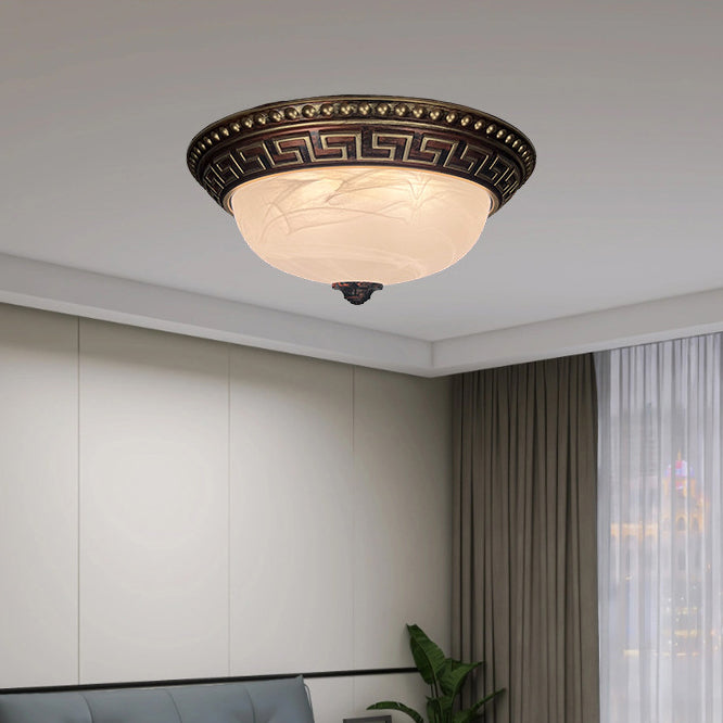 Traditional European Dome Plastic Glass 2-Light Flush Mount Ceiling Light For Bedroom