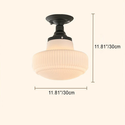 Traditional French Dome Glass Alloy 1-Light Semi-Flush Mount Ceiling Light For Bedroom