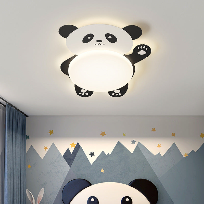 Modern Eclectic Kids Panda Iron PVC LED Flush Mount Ceiling Light For Bedroom