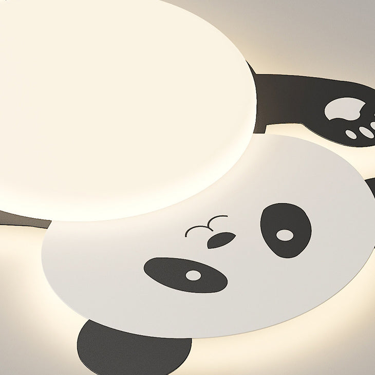 Modern Eclectic Kids Panda Iron PVC LED Flush Mount Ceiling Light For Bedroom