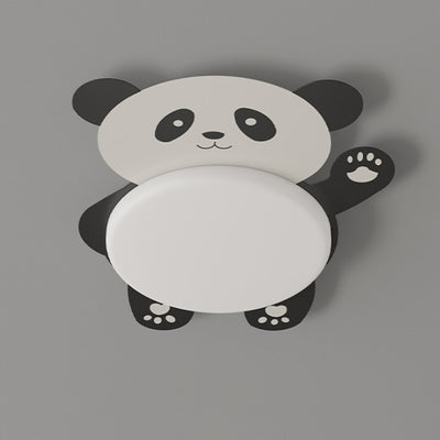 Modern Eclectic Kids Panda Iron PVC LED Flush Mount Ceiling Light For Bedroom