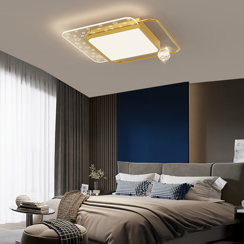 Modern Eclectic Square Copper Acrylic Crystal LED Flush Mount Ceiling Light For Bedroom