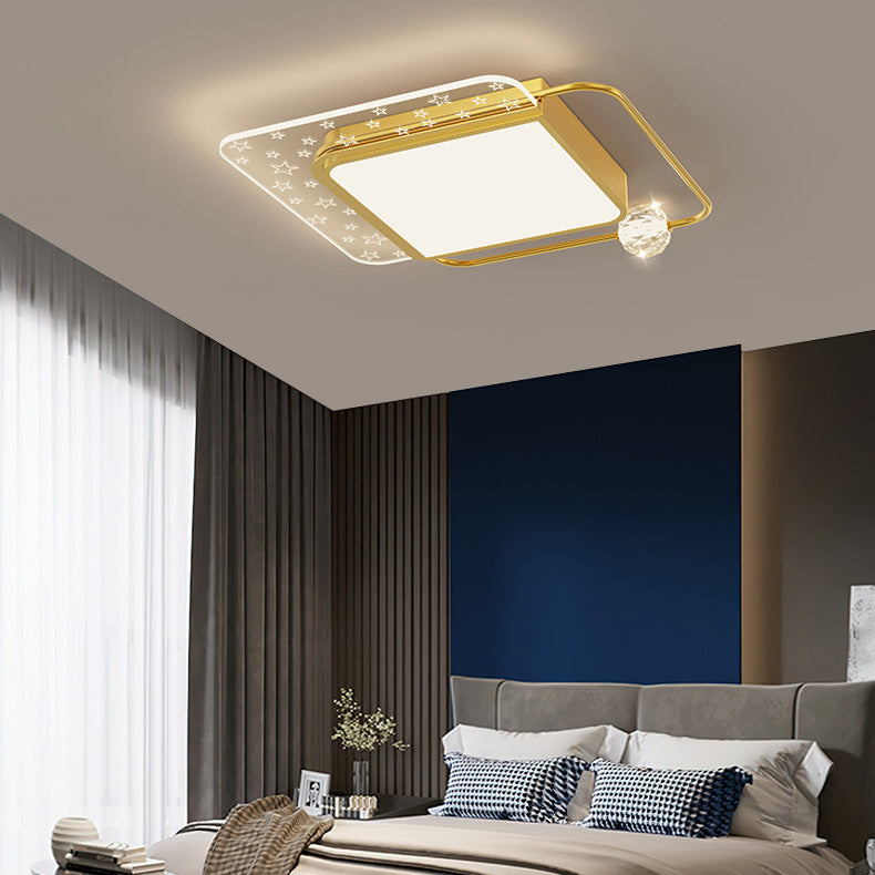 Modern Eclectic Square Copper Acrylic Crystal LED Flush Mount Ceiling Light For Bedroom