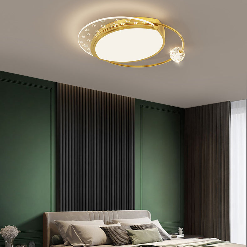 Modern Eclectic Square Copper Acrylic Crystal LED Flush Mount Ceiling Light For Bedroom