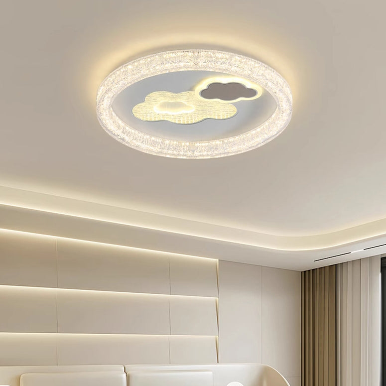 Modern Eclectic Round Iron PE LED Flush Mount Ceiling Light For Bedroom