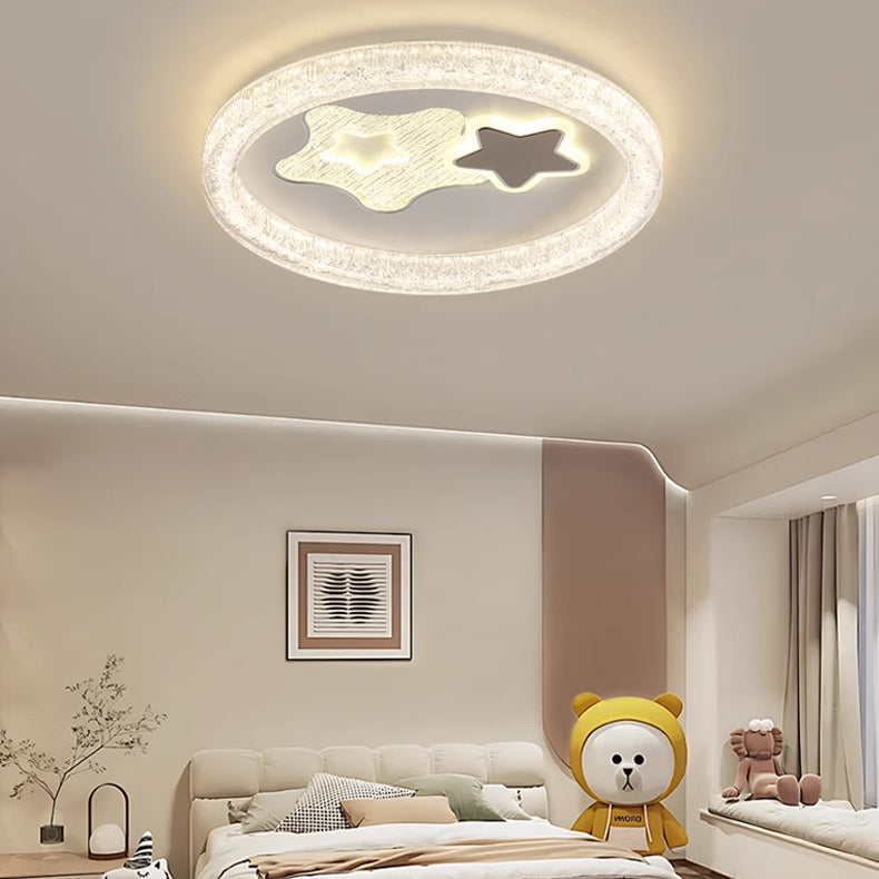 Modern Eclectic Round Iron PE LED Flush Mount Ceiling Light For Bedroom