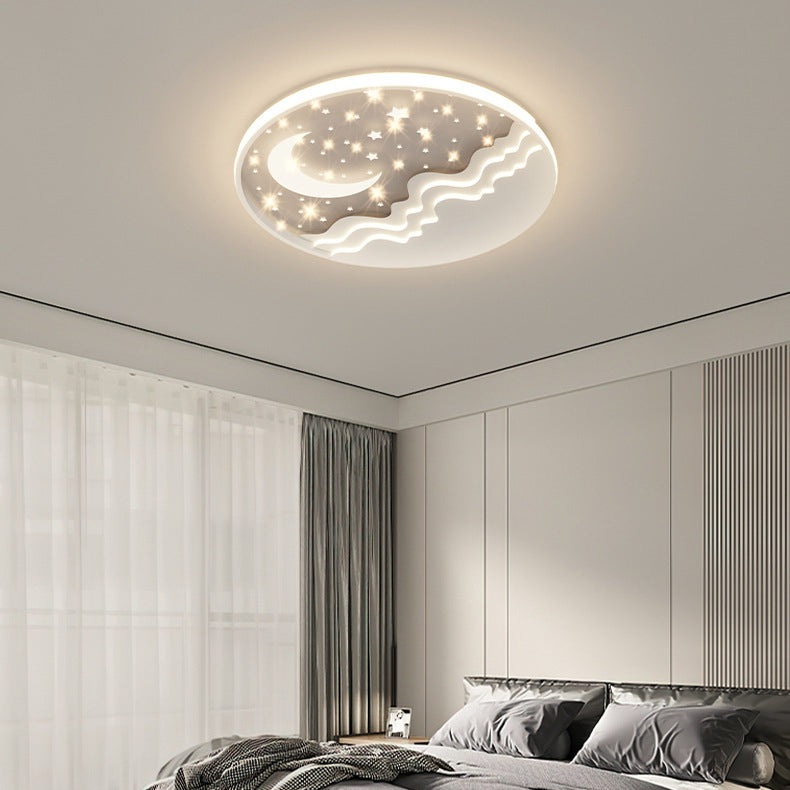 Modern Eclectic Moon Round Iron Acrylic LED Flush Mount Ceiling Light For Bedroom