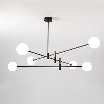 Contemporary Scandinavian Magic Bean Branch Orb Glass Iron 4/6/8 Light Chandelier For Living Room