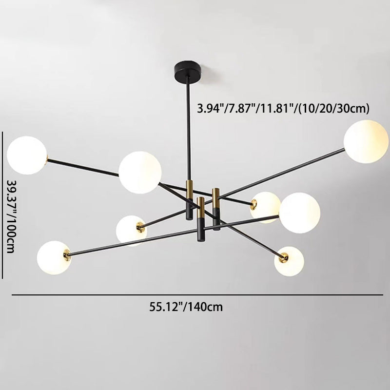 Contemporary Scandinavian Magic Bean Branch Orb Glass Iron 4/6/8 Light Chandelier For Living Room