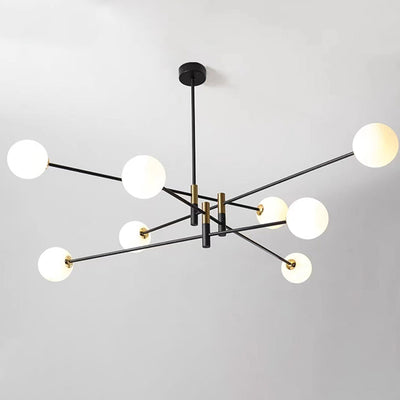 Contemporary Scandinavian Magic Bean Branch Orb Glass Iron 4/6/8 Light Chandelier For Living Room