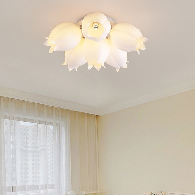 Modern Art Deco Orchid Flower Acrylic Iron LED Flush Mount Ceiling Light For Bedroom