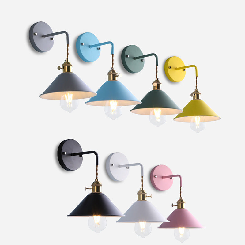 Contemporary Scandinavian Conical Round Iron 1-Light Wall Sconce Lamp For Living Room