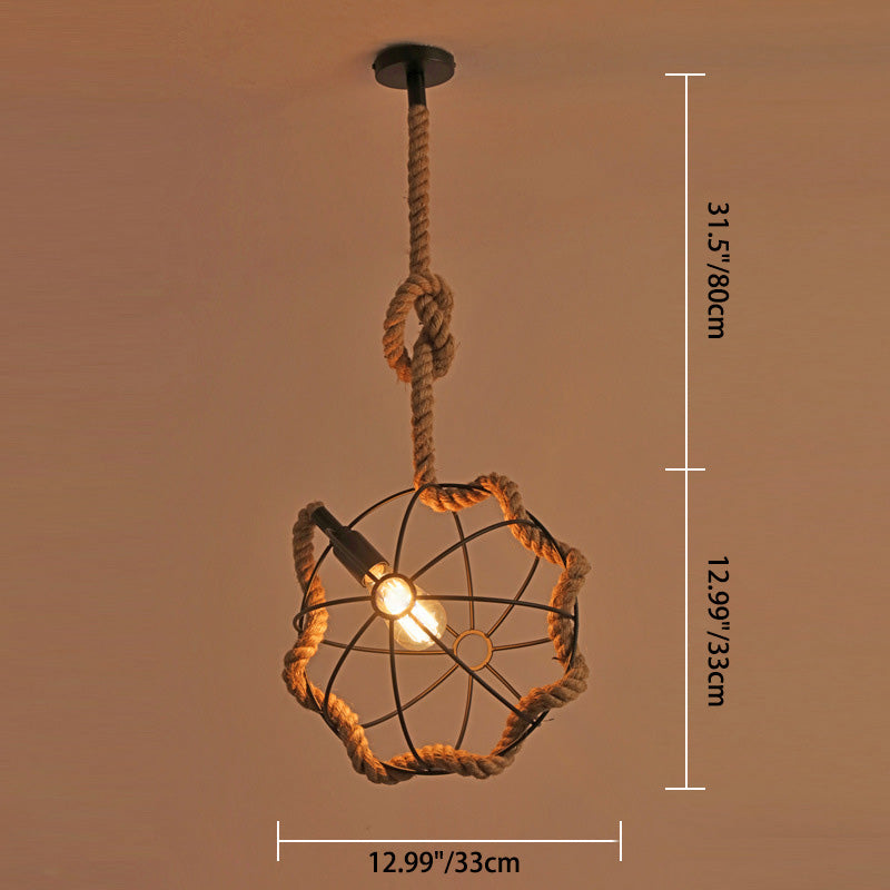 Contemporary Industrial Round Sphere Sisal Iron 1-Light Pendant Light For Bedroom