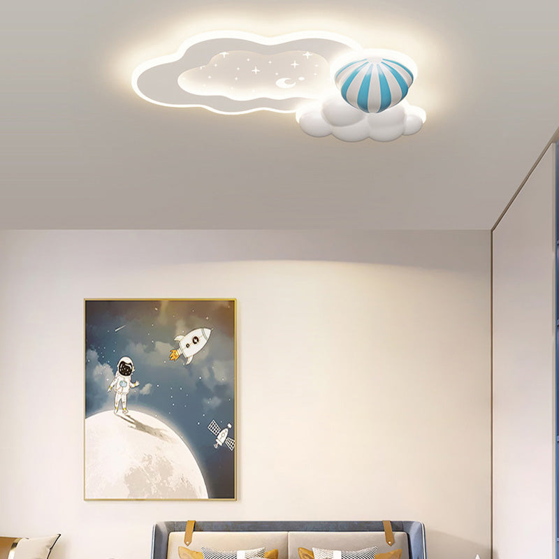 Modern Art Deco Space Land Butterfly Clouds Balloon PE Acrylic Iron LED Flush Mount Ceiling Light For Bedroom