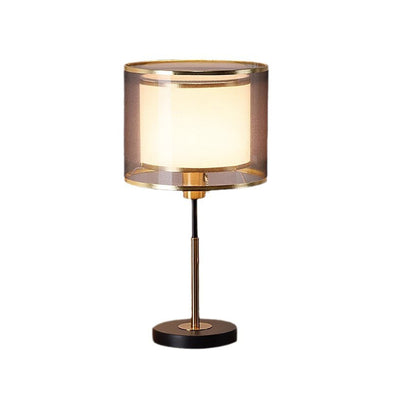 Modern Minimalist Round Column Fabric Iron 1-Light Table Lamp For Bedroom