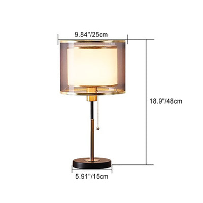 Modern Minimalist Round Column Fabric Iron 1-Light Table Lamp For Bedroom