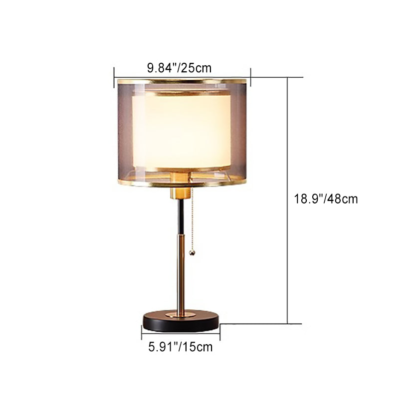 Modern Minimalist Round Column Fabric Iron 1-Light Table Lamp For Bedroom