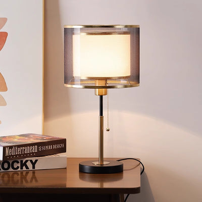 Modern Minimalist Round Column Fabric Iron 1-Light Table Lamp For Bedroom