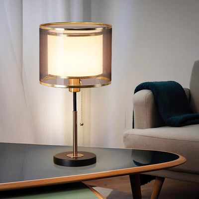 Modern Minimalist Round Column Fabric Iron 1-Light Table Lamp For Bedroom