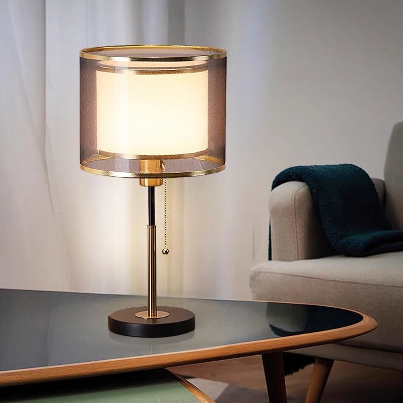 Modern Minimalist Round Column Fabric Iron 1-Light Table Lamp For Bedroom